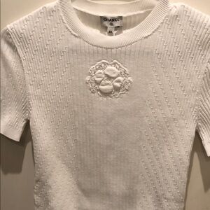 Chanel White Embroidered Tee